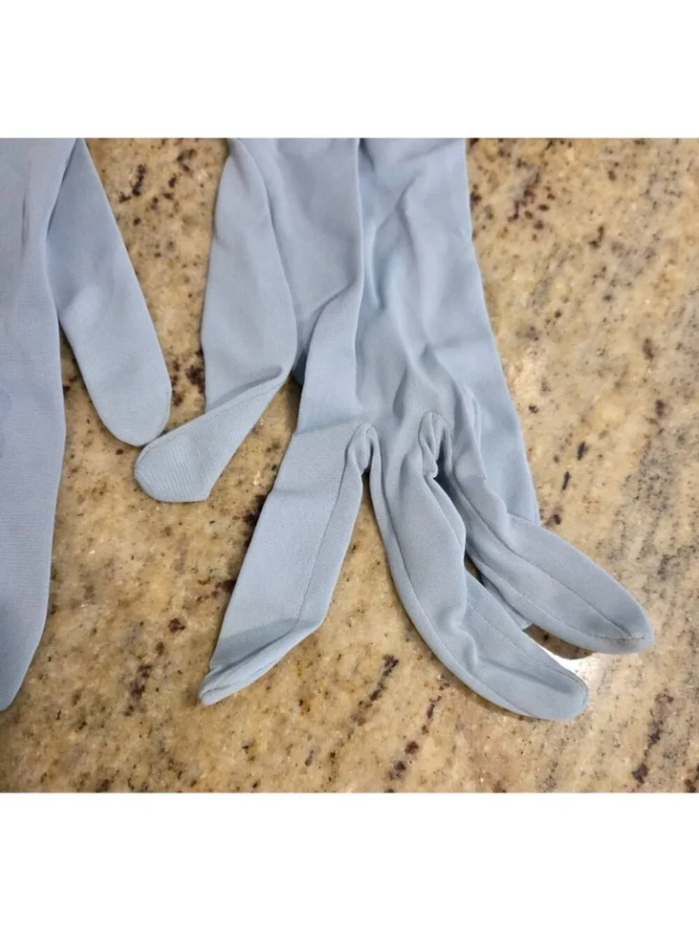 Vintage Womens Size S/M 6.5 Blue Nylon Stretch Formal Gloves Bow Wrist